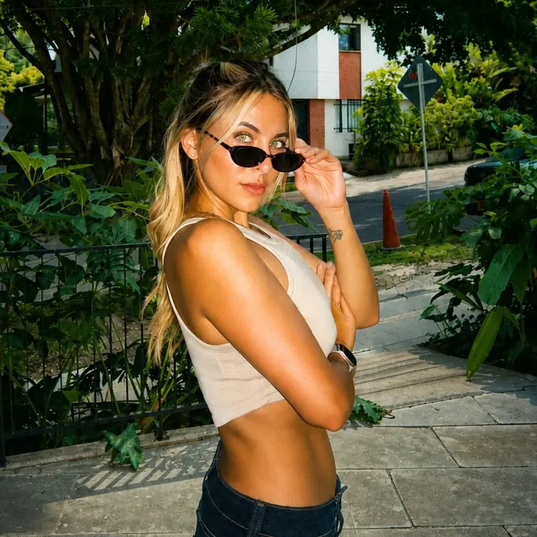 Estefanía Meira con gafas de sol, en exterior