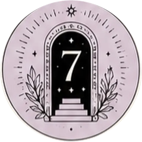 Medallón del Taller 7 Puertas: una puerta en arco con el número siete